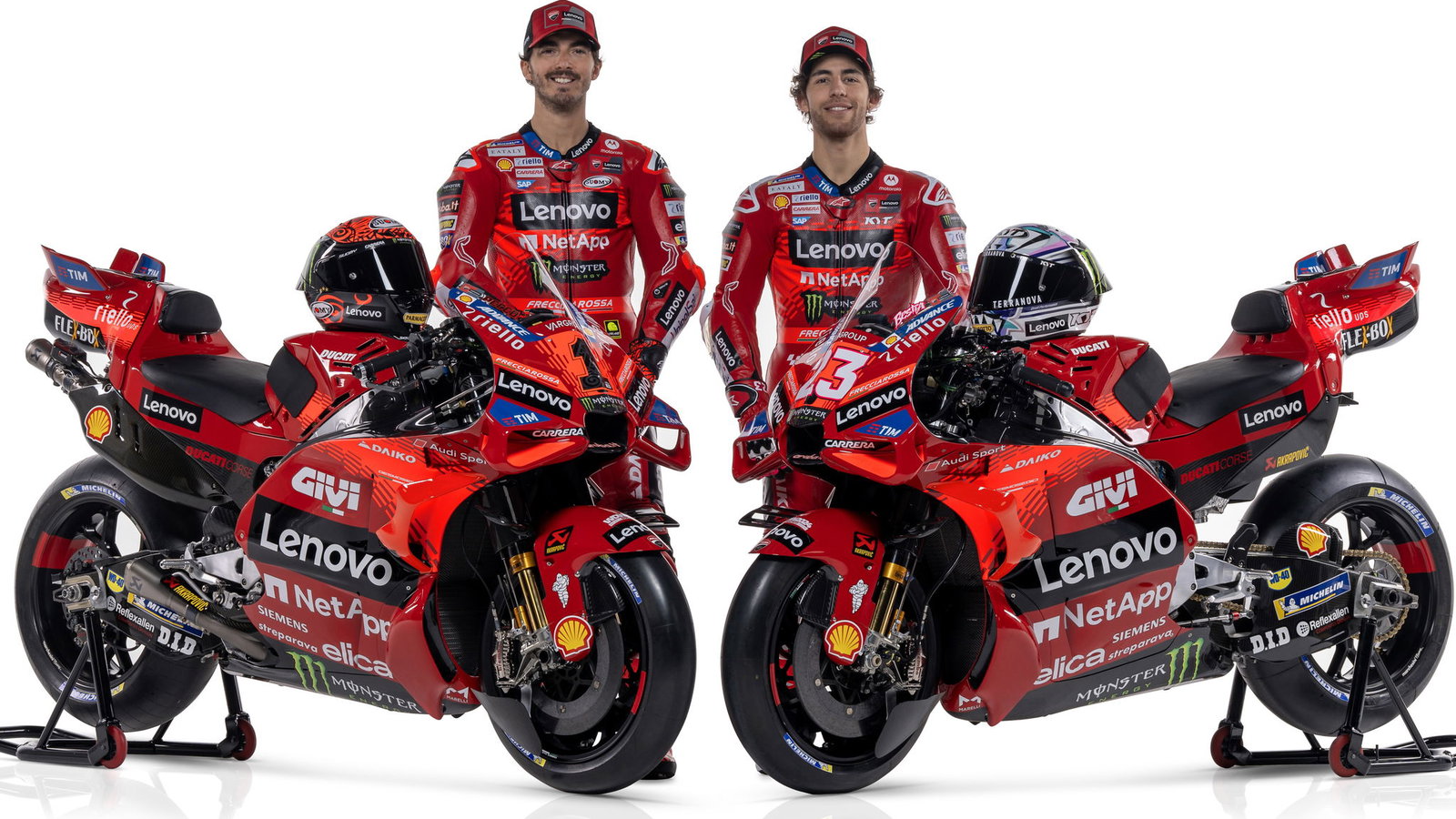 Francesco Bagnaia and Enea Bastianini in 2024 Ducati colours